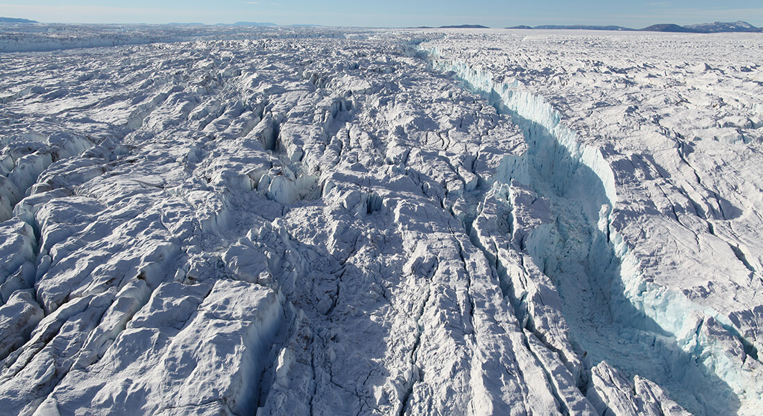 The heavily damaged front of Zachariae ice stream in Northeast Greenland. Photo: Anders Bjørk).