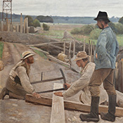 Workers at waterpipe by Søndersø. Fuglsang Kunstmuseum