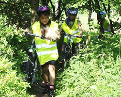 Drenge med cykler i en skov. Foto: Søren Andkjær 